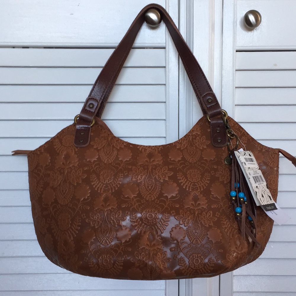 The Sak Indio Leather XL Satchel w/floral emboss